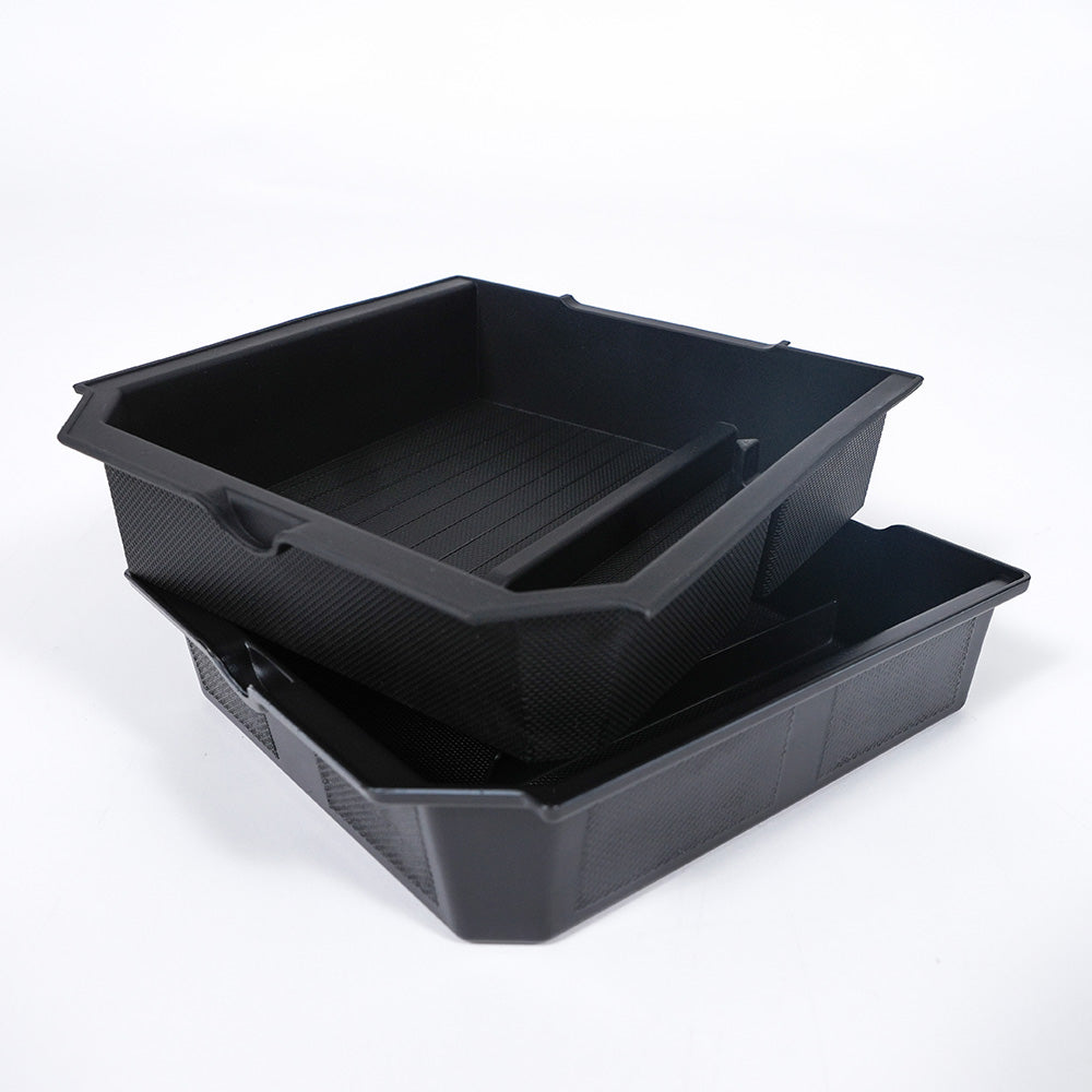 The top center console organizer has a double layer for ease of cleaning.