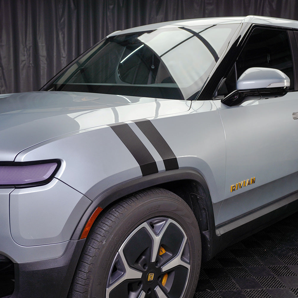 Front Double Side Stripes for R1T / R1S - Black Carbon Fiber