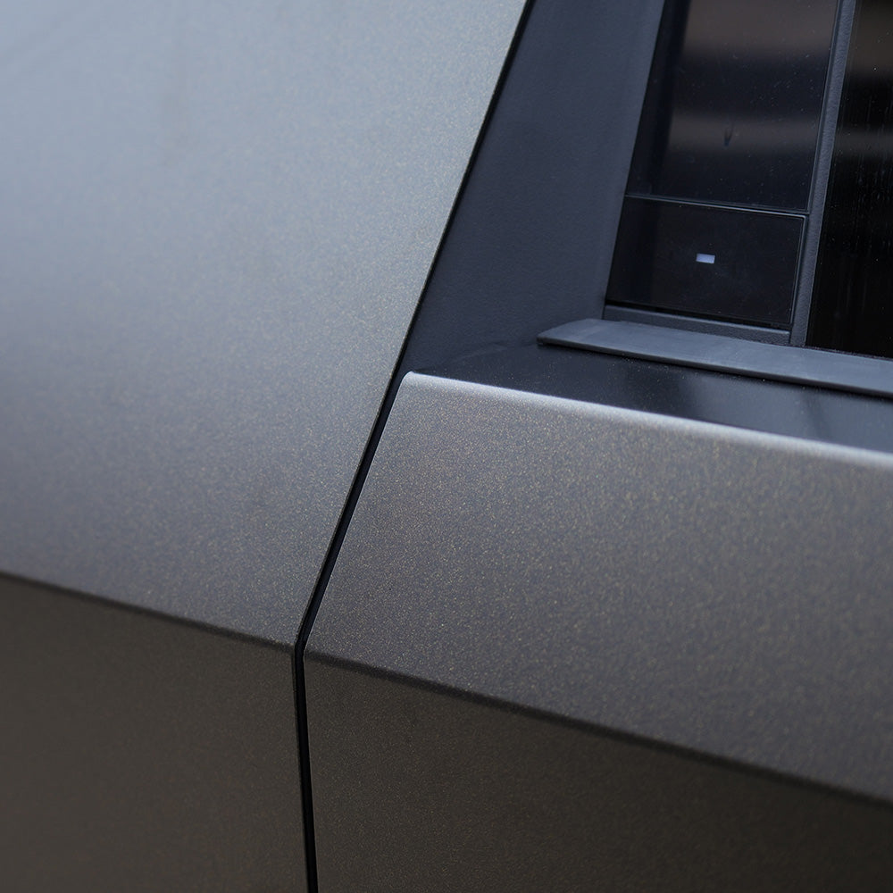 With all edges covered, the wrap hides any trace of the stainless steel from the exterior. | 3M Satin Gold Dust Black